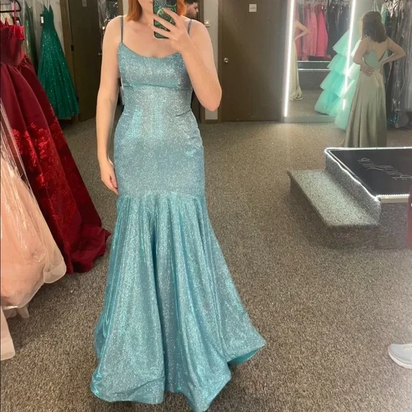 green emerald velvet dress Aqua Blue Beaded Mermaid Wedding Dresses Overskirt Prom Dress with Sli –  SELINADRESS main image 1